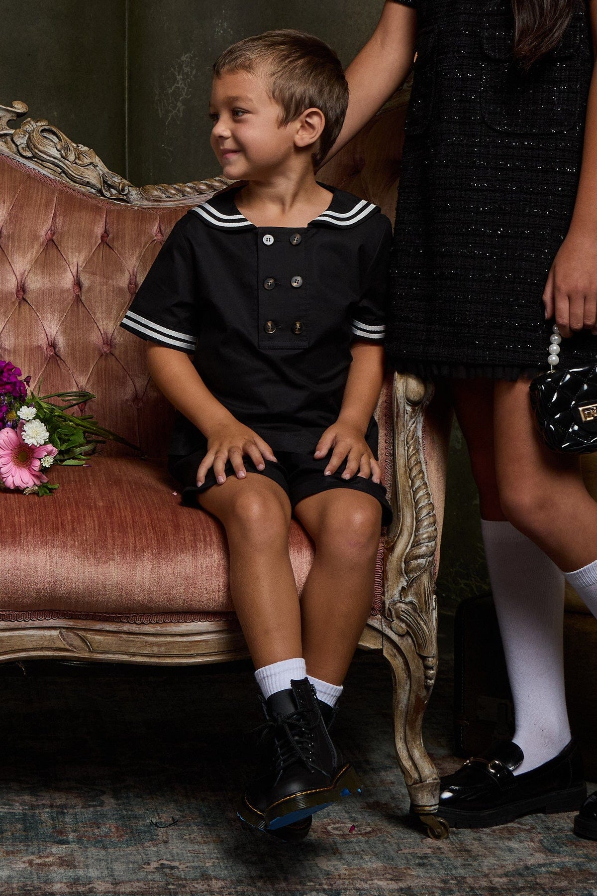 Mi Regalia Sets Langston Sailor Short Set Black Langston Shirt &amp; Shorts Set Black for Kids | Mi Regalia