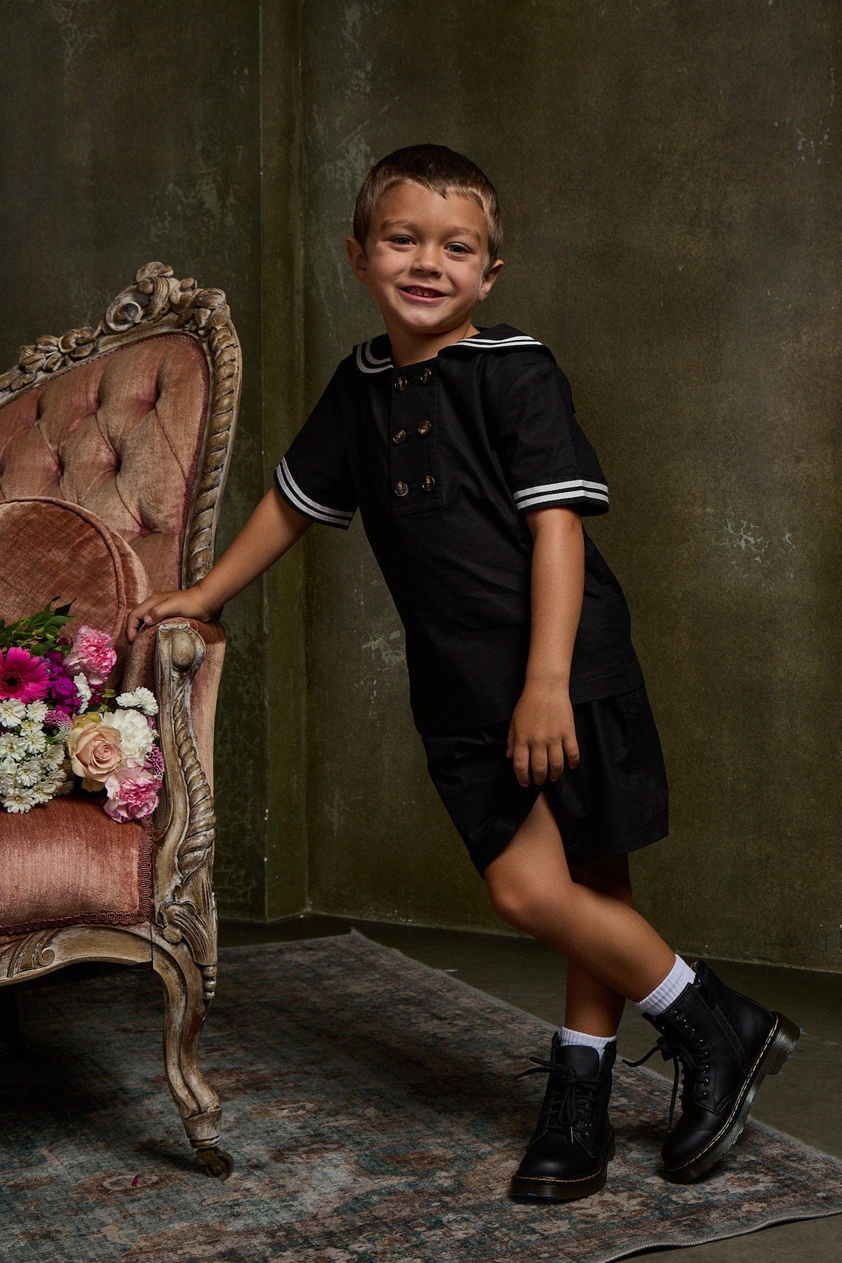 Mi Regalia Sets Langston Sailor Short Set Black Langston Shirt &amp; Shorts Set Black for Kids | Mi Regalia
