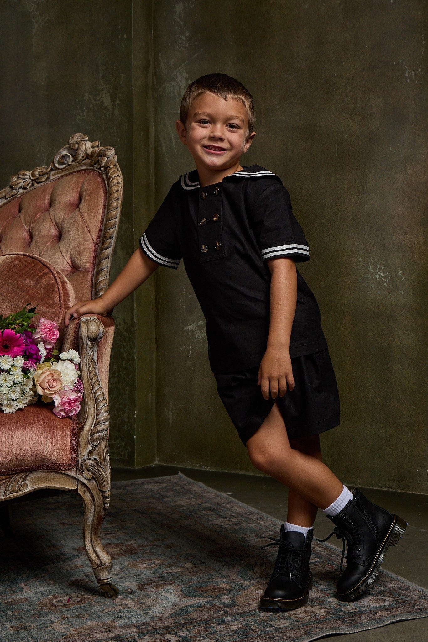 Mi Regalia Sets Langston Sailor Short Set Black Langston Shirt & Shorts Set Black for Kids | Mi Regalia