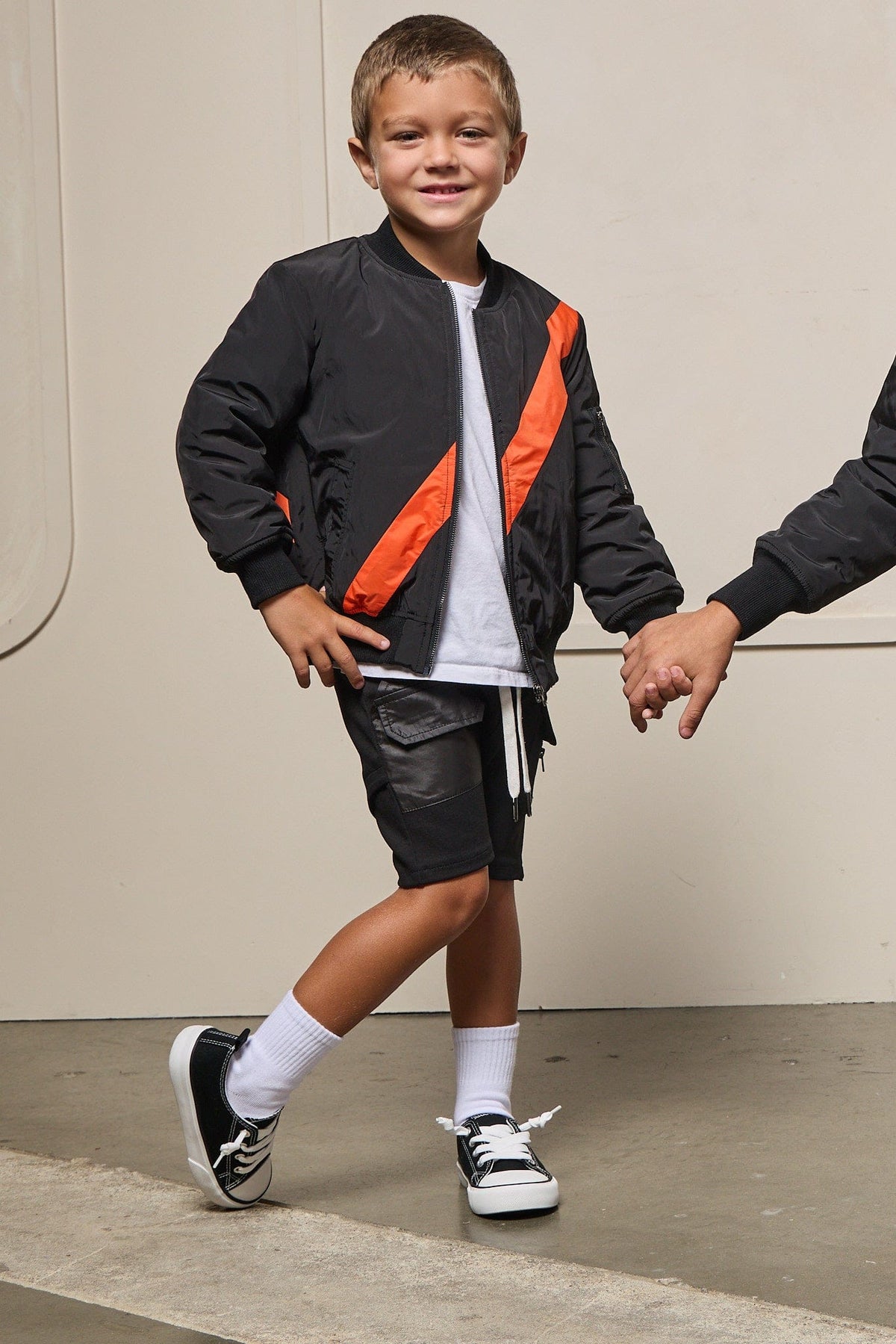 Mi Regalia Shorts Aris Black Utility Drop Crotch Shorts – Luxury Kids Utility Shorts with Satin Panels &amp; Utility Zippers Urban Utility Cargo Shorts | Luxury Kids Streetwear