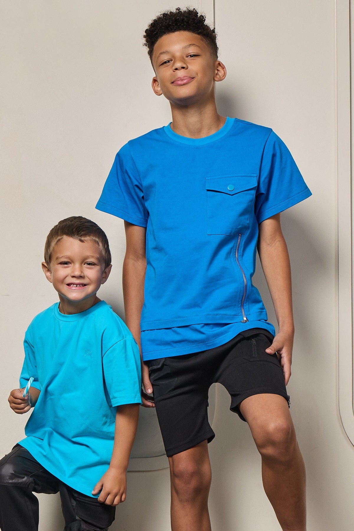 Mi Regalia Shorts Aris Black Utility Drop Crotch Shorts – Luxury Kids Utility Shorts with Satin Panels &amp; Utility Zippers Urban Utility Cargo Shorts | Luxury Kids Streetwear