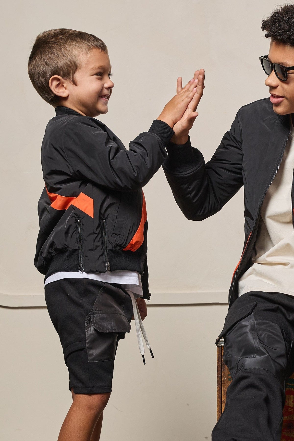 Mi Regalia Shorts Aris Black Utility Drop Crotch Shorts – Luxury Kids Utility Shorts with Satin Panels &amp; Utility Zippers Urban Utility Cargo Shorts | Luxury Kids Streetwear