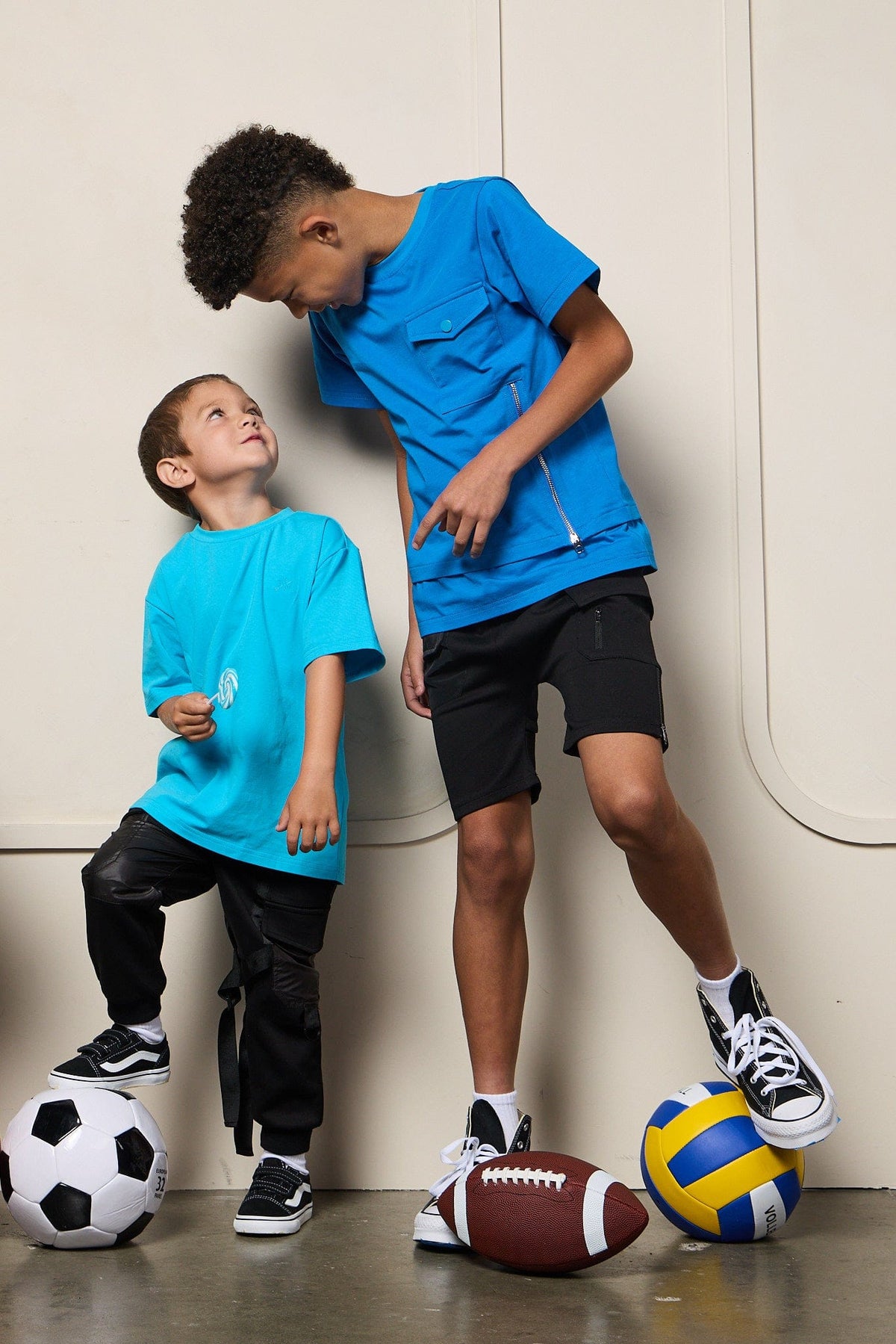 Mi Regalia T-shirts Colbot Blue Streetwear Zip T-Shirt – Luxury Kids Scuba Knit Tee with Pocket &amp; Zipper Detail Colbot Blue Zip T-Shirt | Luxury Kids Streetwear Tee