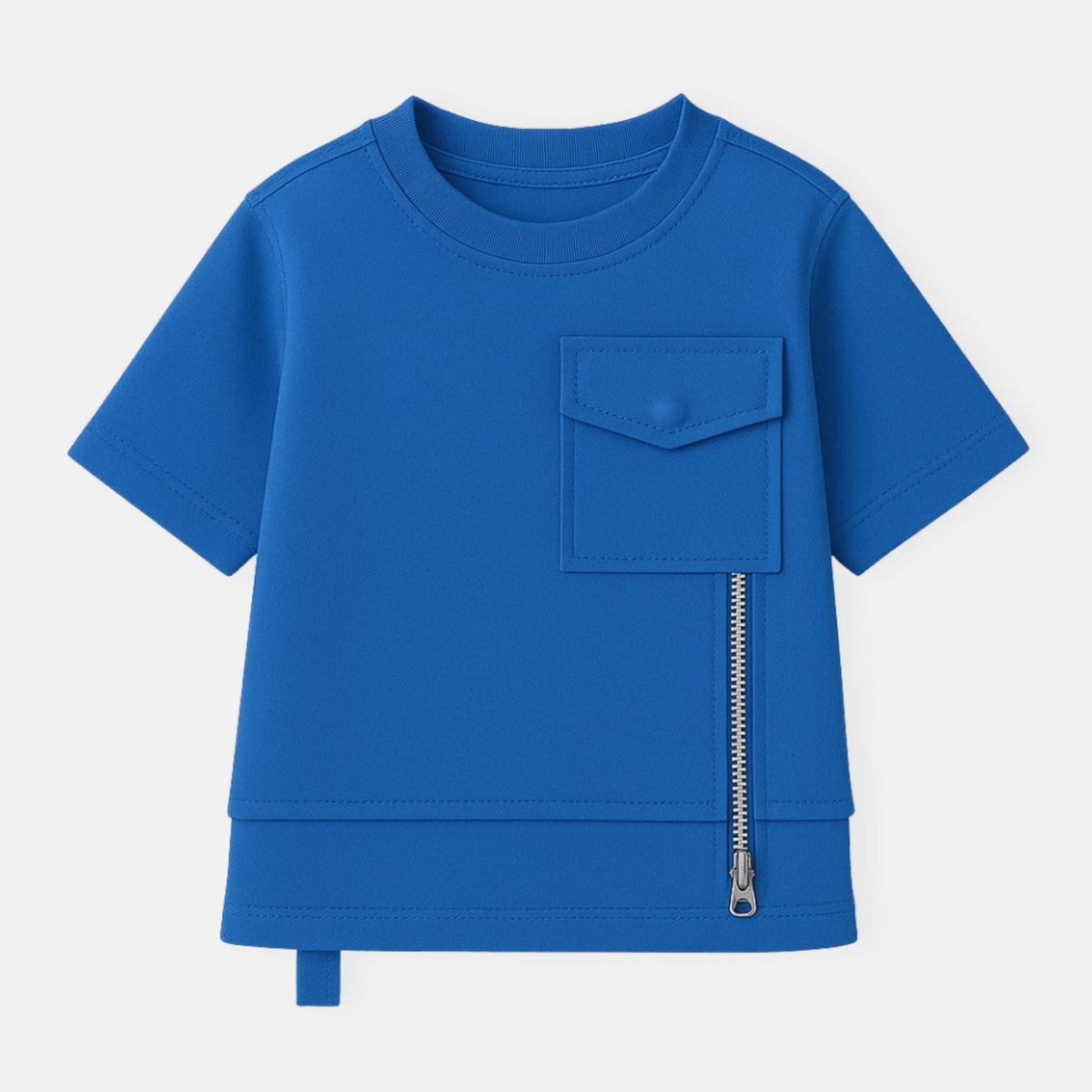Mi Regalia T-shirts Colbot Blue Streetwear Zip T-Shirt – Luxury Kids Scuba Knit Tee with Pocket &amp; Zipper Detail (Sizes 5Y–10Y) Colbot Blue Zip T-Shirt | Luxury Kids Streetwear Tee