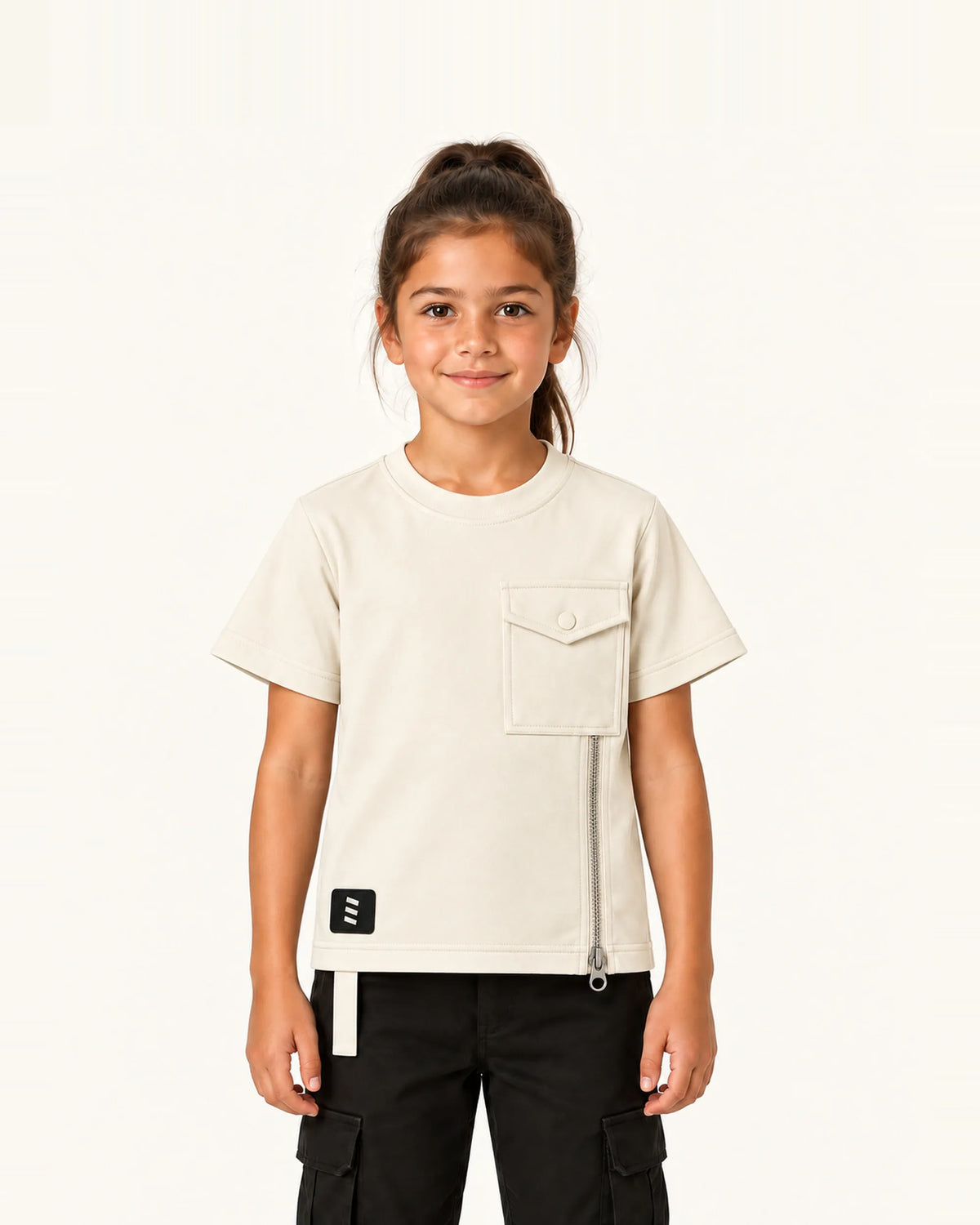 Mi Regalia T-shirts Jules Beige Utility Tee Jules Beige Utility Tee for Kids | Pocket & Zip Detail