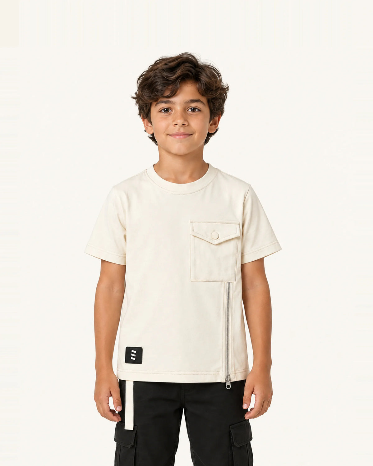 Mi Regalia T-shirts Jules Beige Utility Tee Jules Beige Utility Tee for Kids | Pocket & Zip Detail