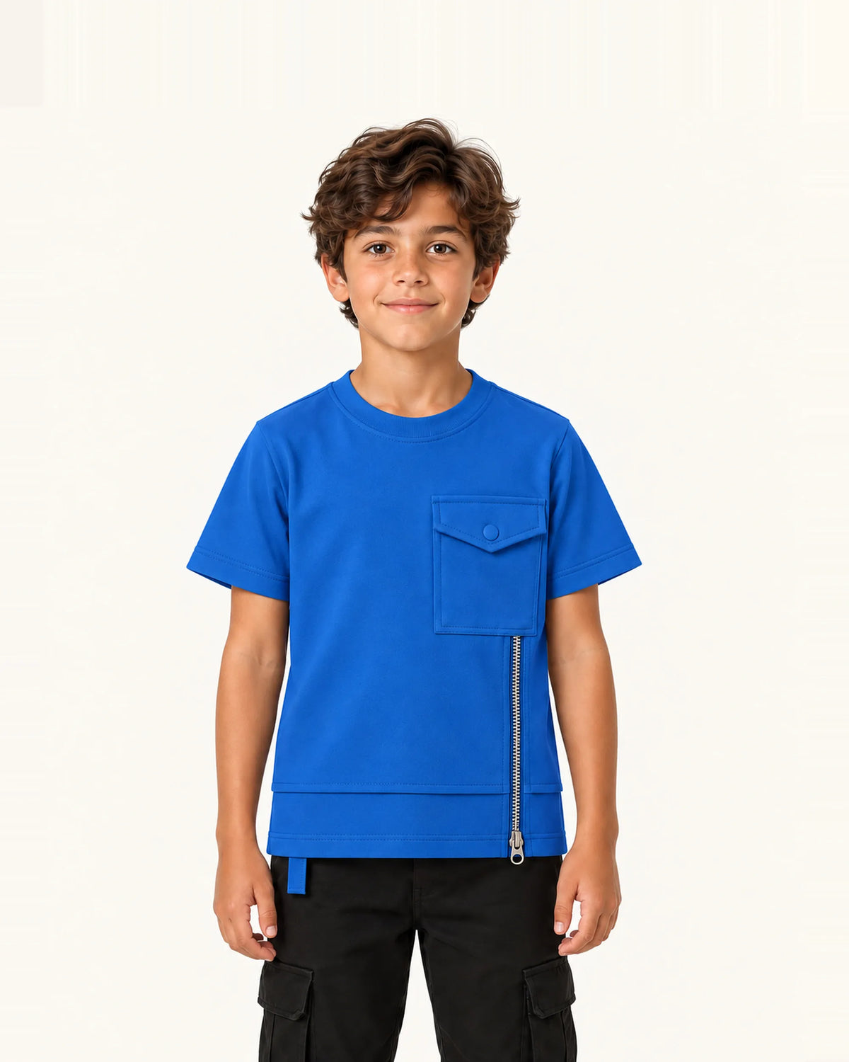 Mi Regalia T-shirts Leo Cobalt Blue Structured Utility Tee Leo Cobalt Blue Utility Tee for Kids | Pocket & Zip