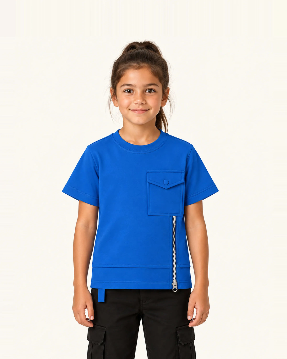 Mi Regalia T-shirts Leo Cobalt Blue Structured Utility Tee Leo Cobalt Blue Utility Tee for Kids | Pocket & Zip