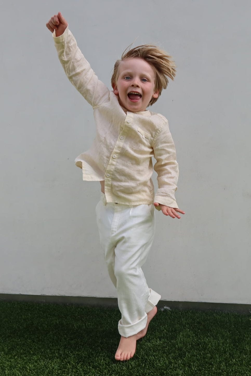 Mi Regalia Tops Oliver Soft Yellow Linen Button-Up Shirt Oliver Shirt Linen Yellow for Boys | MI REGALIA Kidswear