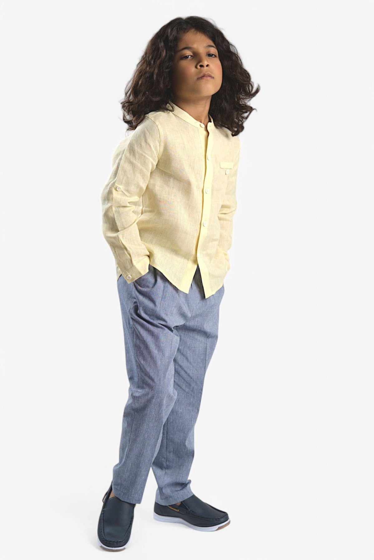 Mi Regalia Tops Oliver Soft Yellow Linen Button-Up Shirt Oliver Shirt Linen Yellow for Boys | MI REGALIA Kidswear