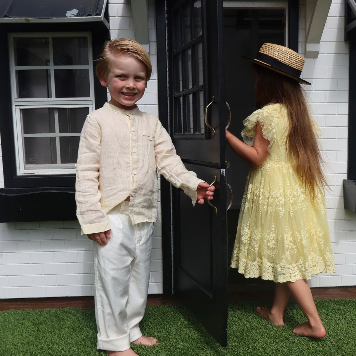 Mi Regalia Tops Oliver Yellow Linen Button-Up Shirt Oliver Shirt Linen Yellow for Boys | MI REGALIA Kidswear