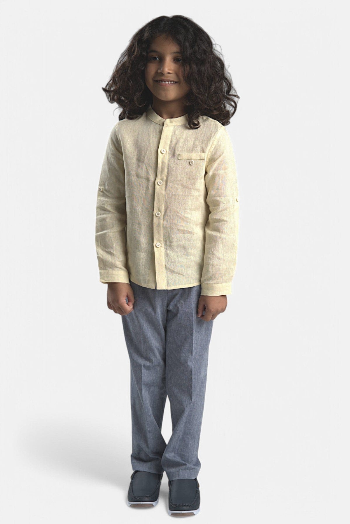 Mi Regalia Tops Oliver Yellow Linen Button-Up Shirt Oliver Shirt Linen Yellow for Boys | MI REGALIA Kidswear