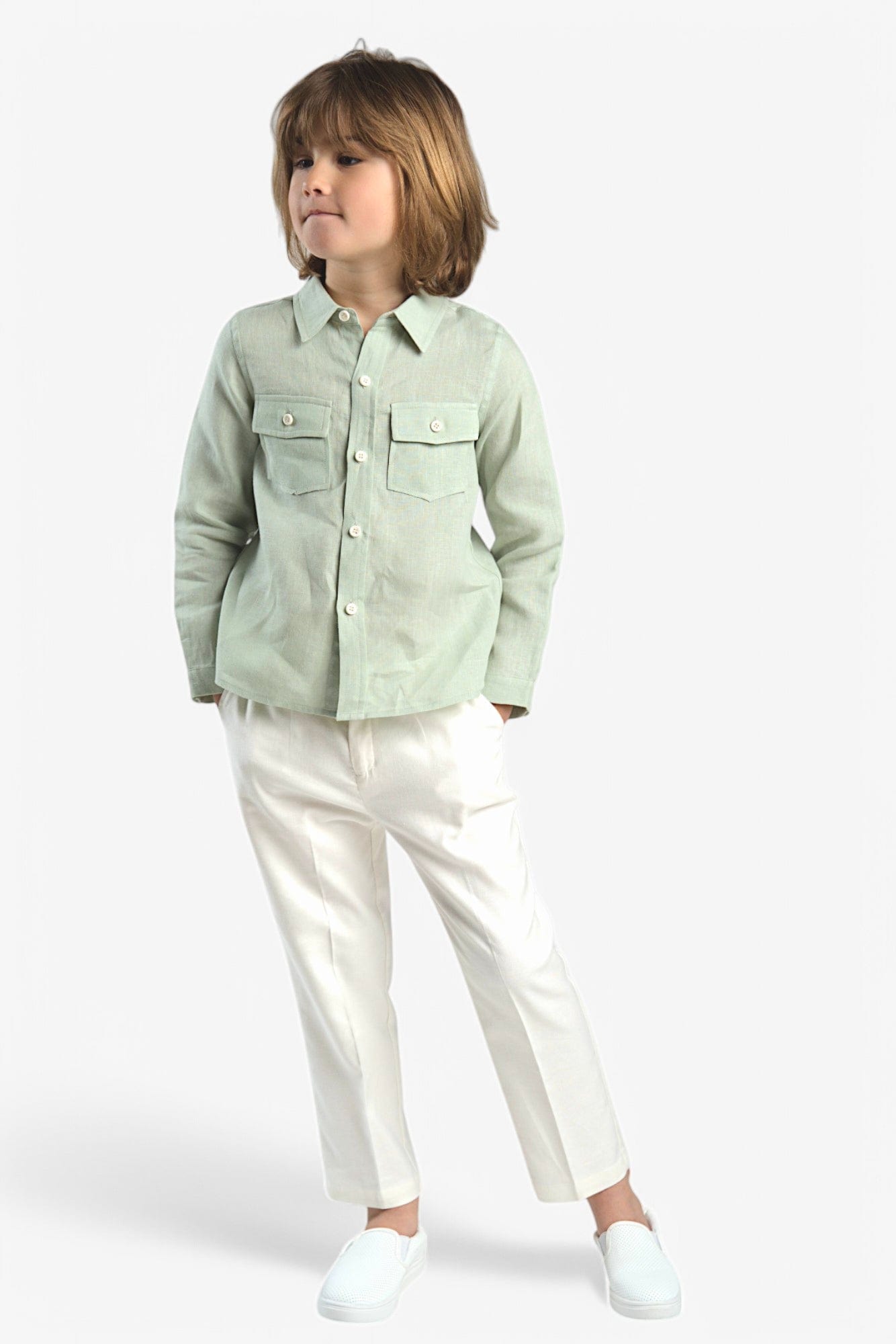 Rhett Sage Linen Button-Up Shirt 12M / Sage Rhett Sage Linen Button-Up Shirt 12M / Sage