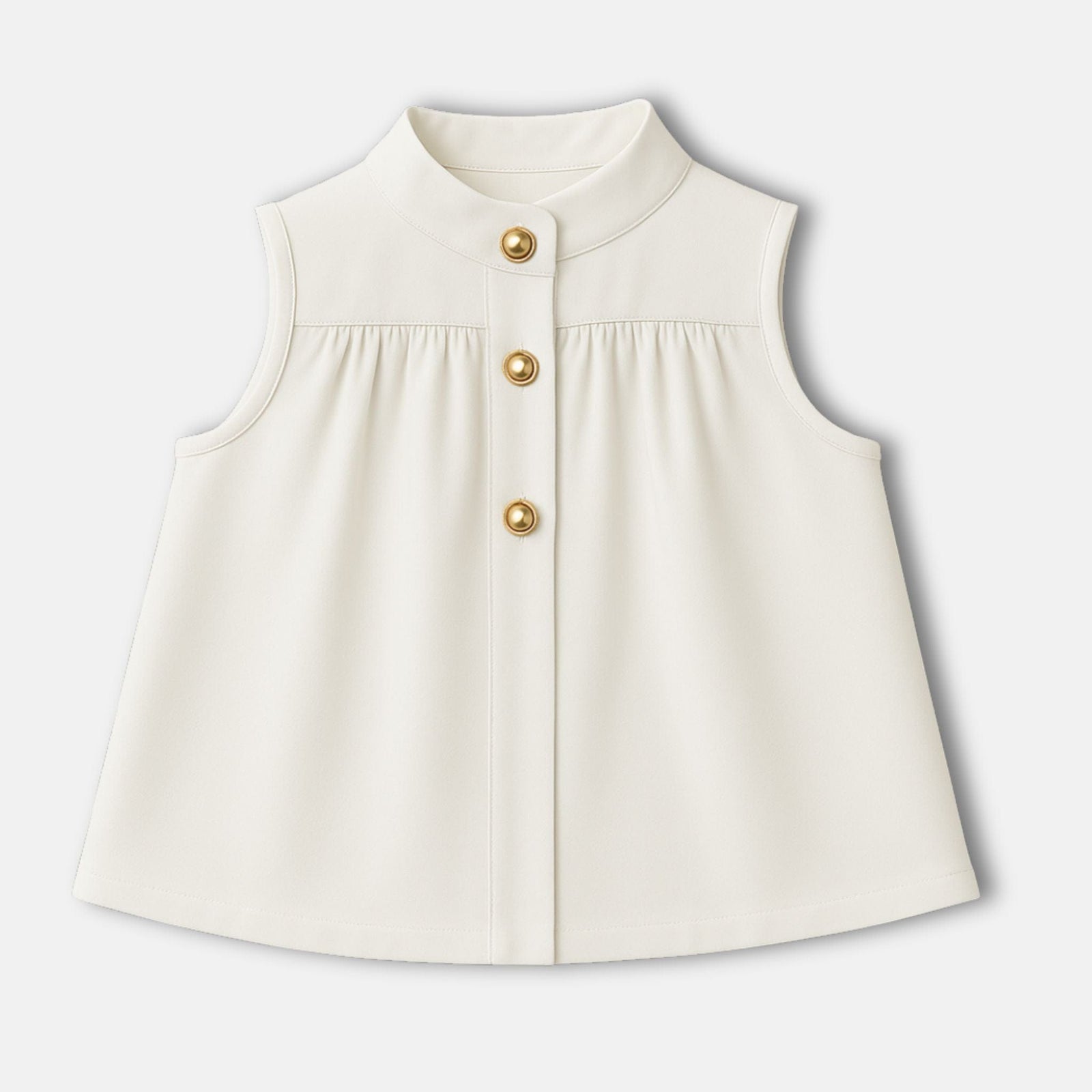 MI REGALIA Tops Sleeveless Mandarin Collar Top – Luxury Kids Cotton Poplin Blouse with Gold-Tone Buttons (Sizes 5Y–10Y) Sleeveless Mandarin Collar Top | Luxury Kids Blouse